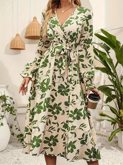 Florence Robe – Midi Kleid Mit Blumenmuster Und Laternärmeln