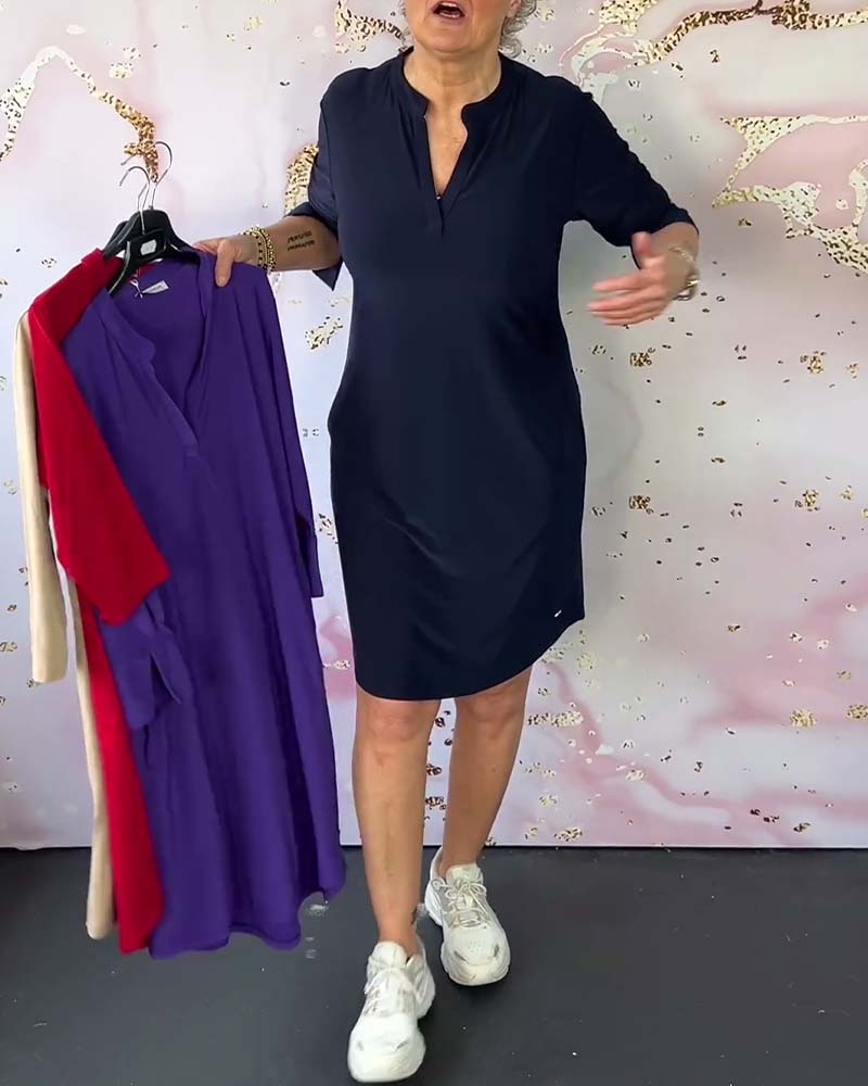 Mila | V-ausschnitt Kleid - Schlicht & Elegant