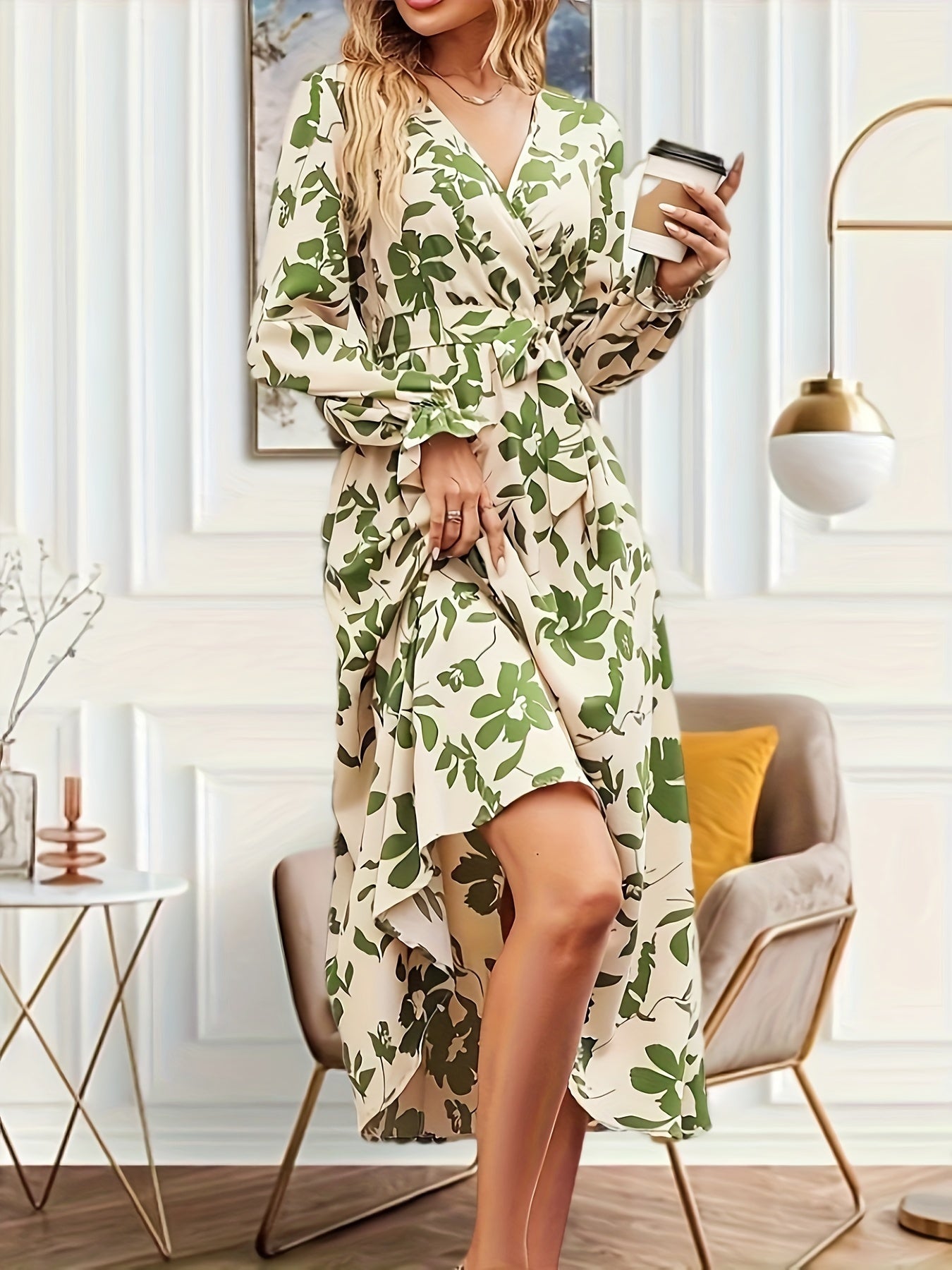 Florence Robe – Midi Kleid Mit Blumenmuster Und Laternärmeln