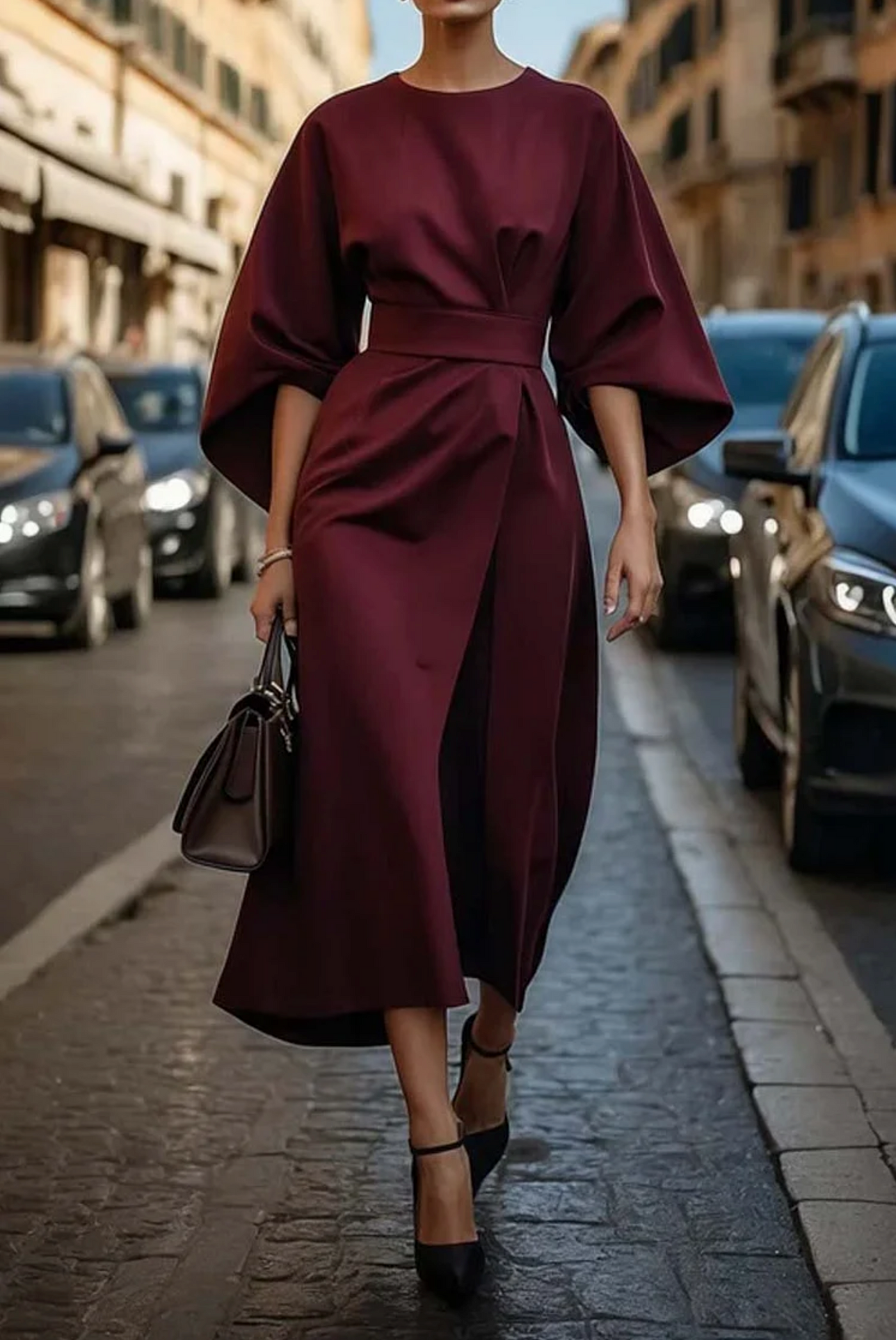 Sonia – Elegantes Kleid mit Laternenärmeln und Gürtel