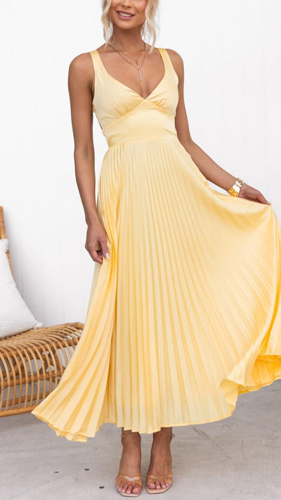 Valeria | Plissiertes Maxikleid Mit V-Ausschnitt