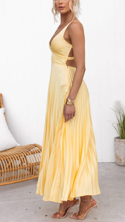 Valeria | Plissiertes Maxikleid Mit V-Ausschnitt
