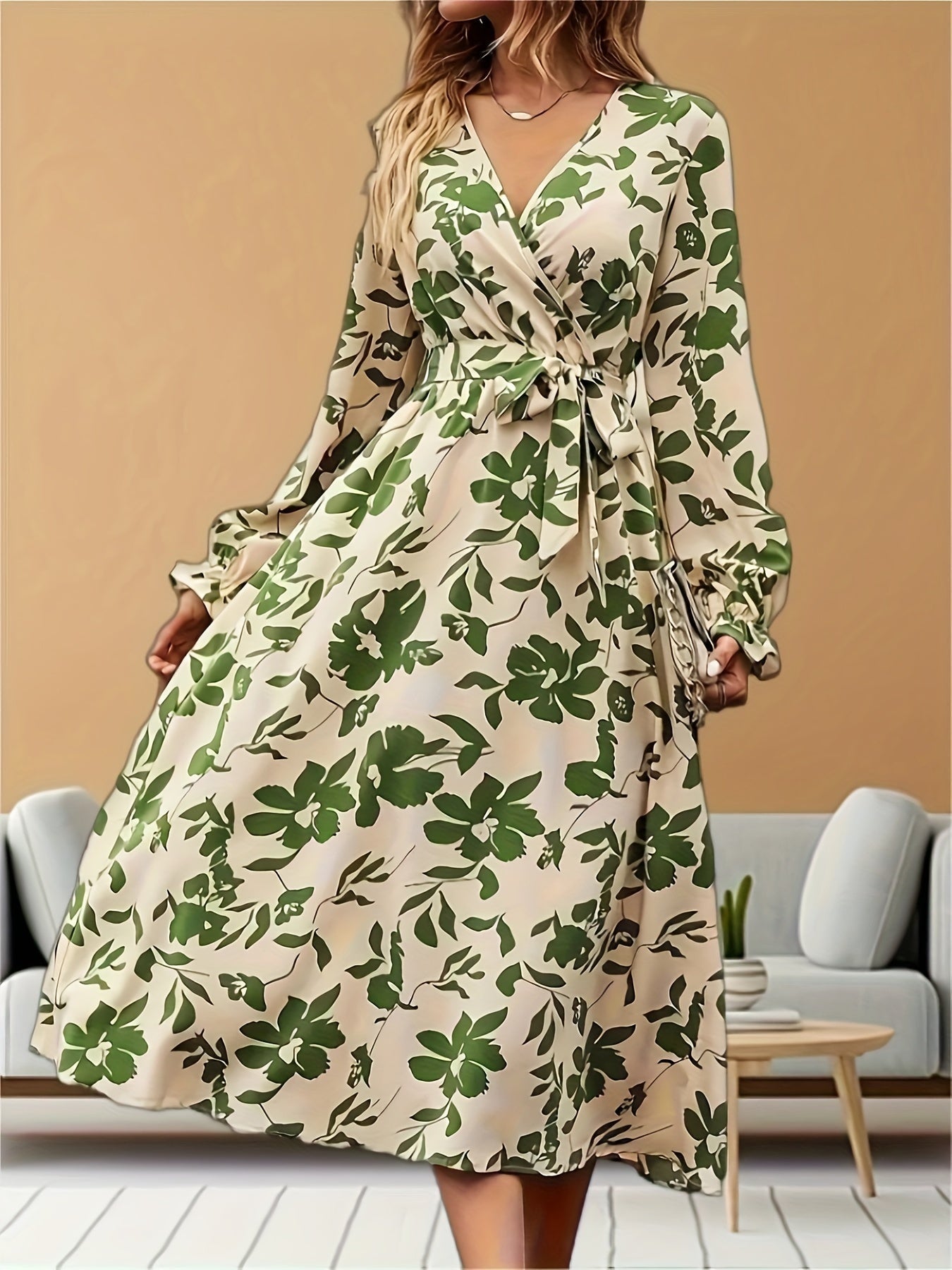 Florence Robe – Midi Kleid Mit Blumenmuster Und Laternärmeln